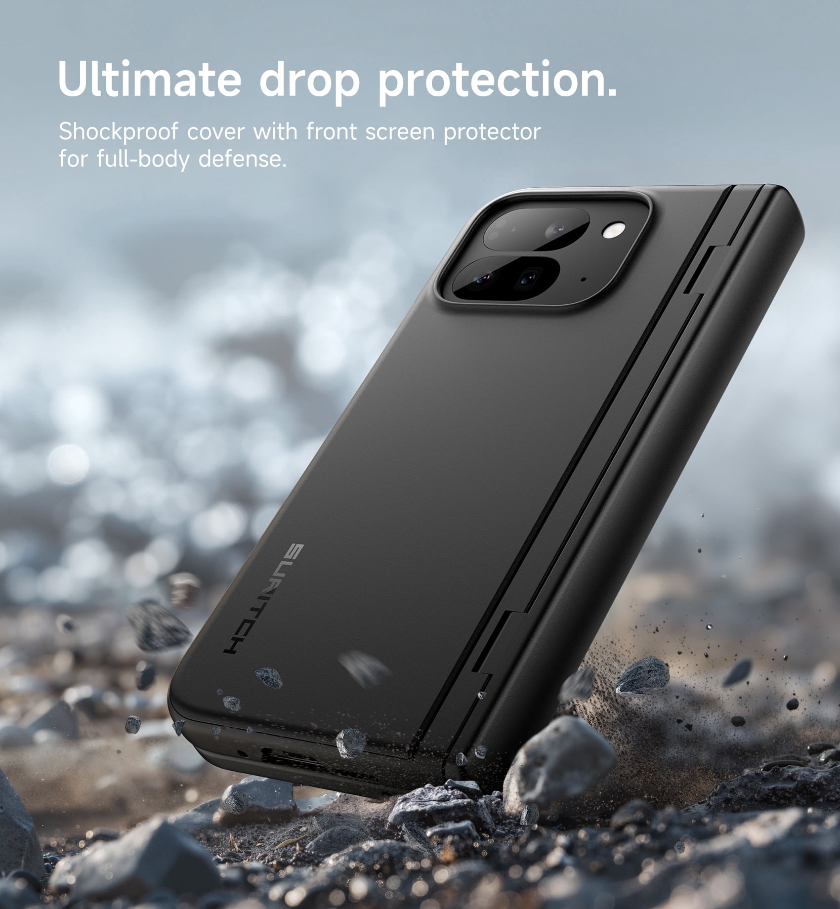 SURITCH for Google Pixel 9 Pro Fold Case, Built-in Kickstand, Screen Protector, Hinge Protection, Phone Case for Pixel 9 Pro Fold (2024), Black
