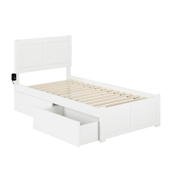 Twin XL Platform Bed with Storage & USB - Wood Frame, White, 42"x82"x48"