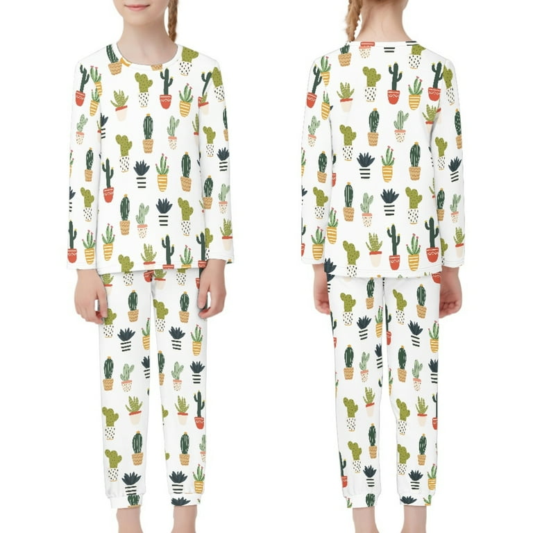 DISNIMO Cactus Plants Print Pjs Sets for Kids Cotton Pajamas Girls