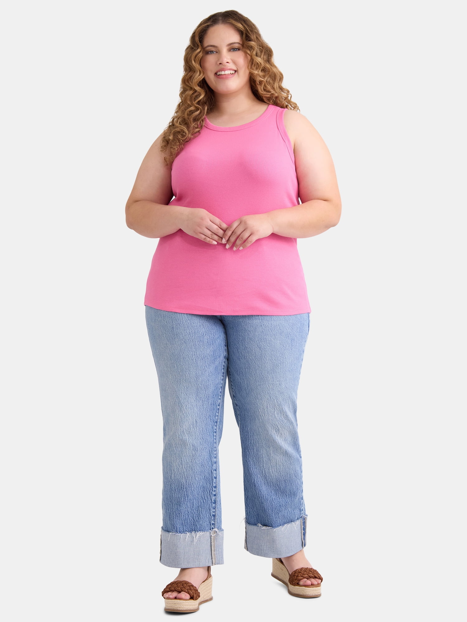 Terra & Sky Women's Plus Size High Neck Rib Tank Top, Sizes 0X-4X