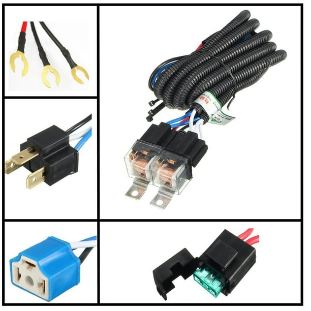 H4 Headlight Relay Wiring Harness 2 Headlamp Car Light Bulb Socket Relay Harness Plug Kits 12V