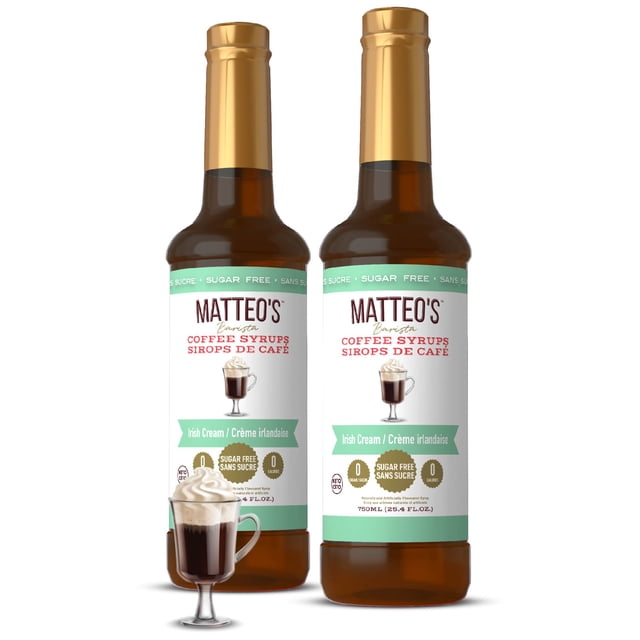 Matteo's Sugar Free Coffee Flavoring Syrup, Irish Cream, Delicious Coffee Syrup, 0 Calories, 0 Sugar, Keto Friendly (750mL, 2-pack)