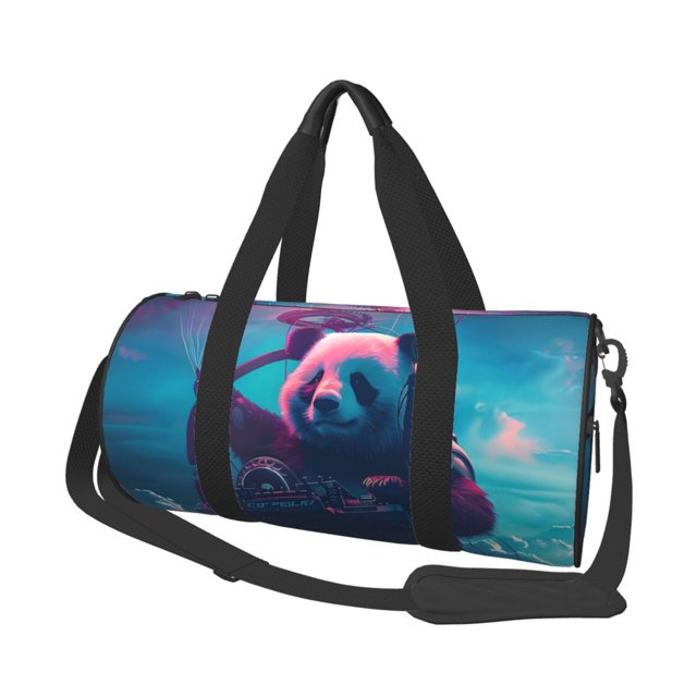 Fotbe DJ Panda Hot Air Balloon Bolsa Deportiva de Lona Plegable con Estampado, Bolsa de Gimnasio con Bolsillo Seco/Húmedo, Bolsa de Viaje Ultraligera de Gran Capacidad