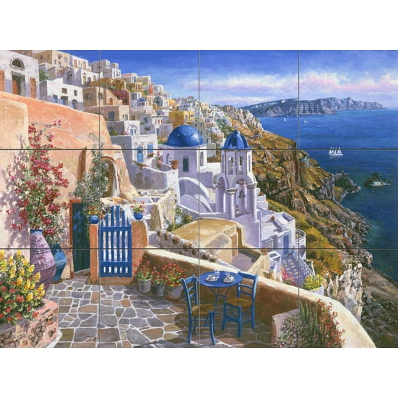 Tile Mural Kitchen Backsplash - View Of Santorini - by Sam Park/Soho Editions