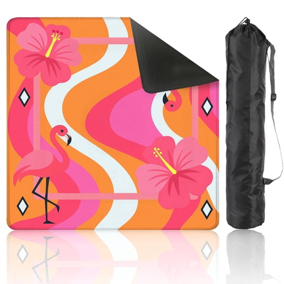 Mahjong Mat 31.5" x 31.5" Pink Flamingos Tropical Hibiscus Anti-Slip and Noise Reduction Symmetry Design Mahjong Tiles Table Cover for Dominoes Poker Card Board and Tile Games