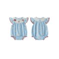 thumbnail image 2 of Cenuakty Baby Girl Summer Romper Loose Fit Baseball Embroidered Striped Smocked Crew Neck Flying Sleeve Jumpsuit, 2 of 8
