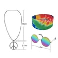 thumbnail image 3 of Hippie Costume for Men 60s 70s colorful T-shirt sunglasses headband Peace necklace 4-piece theme party, 3 of 7