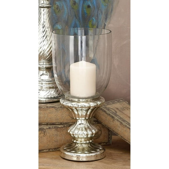 Silver Glass Traditional Hurricane Lamp 14 X 7 Finish