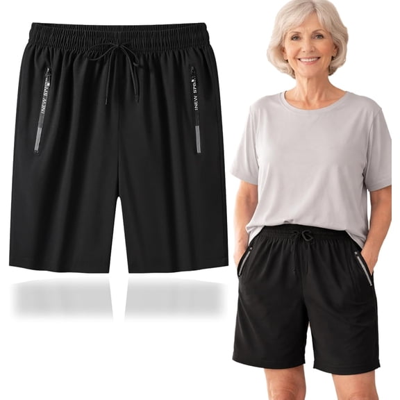 Icy Shorts for Women, 8 Inch Inseam Ice Silk Quick-Dry Stretch Casual Shorts with Pockets & Drawstring, Moisture-Wicking Summer Trousers