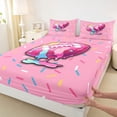 thumbnail image 4 of Castle Fairy Ice Cream Pink Baseball Queen Sheets 4 Pieces, Sport Rugby Queen Sheet Sets, Pink Blue,1 Fitted Sheet, 1 Flat Sheet and 2 Pillowcases, 4 of 6