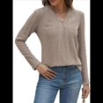 thumbnail image 2 of Suéter de Mujer con Cuello en V y Larga, Tops de Otoño, Ropa Informal de Moda Caqui XXL, 2 of 7