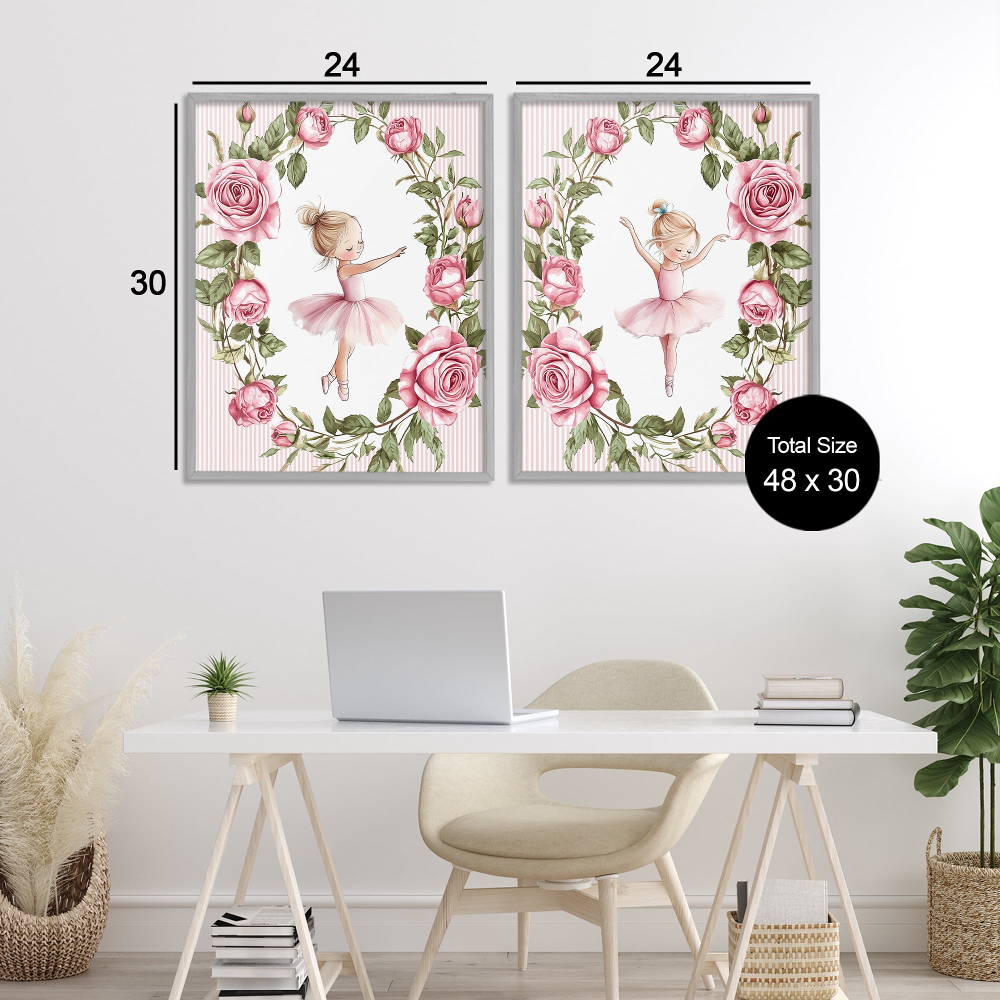 Stupell Industries Little Rose Dancers 2 Piece Gray Framed Giclee Art Set, design by Christine Simpson Art