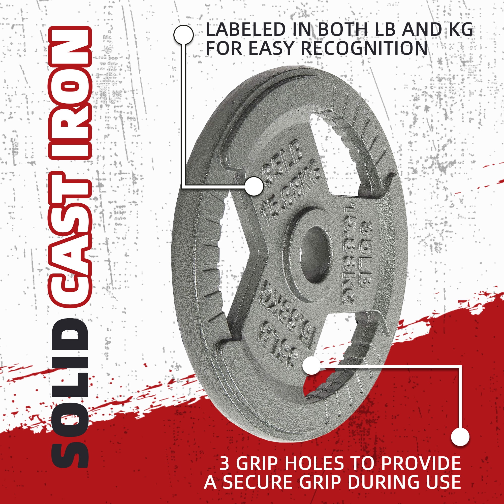 BalanceFrom Cast Iron Weight Plates，1-Inch or 2-Inch Center Hole, Multiple Sizes & Sets Available，for Strength Training & Weightlifting