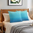 thumbnail image 6 of Pillow Covers 16x16 Set of 2, Teal Blue Ombre Throw Pillow Covers Decorative Couch Cushion Cover, Farmhouse Blue Gradient Striped Microfiber Soft Square Pillowcases for Bedroom Living Room Sofa, 6 of 9