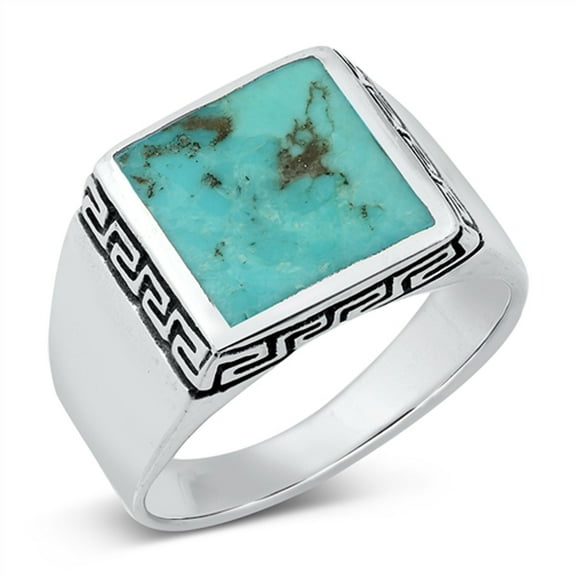 Simulated Turquoise Greek Key Ring .925 Sterling Silver Band Blue CZ Jewelry Female Size 6