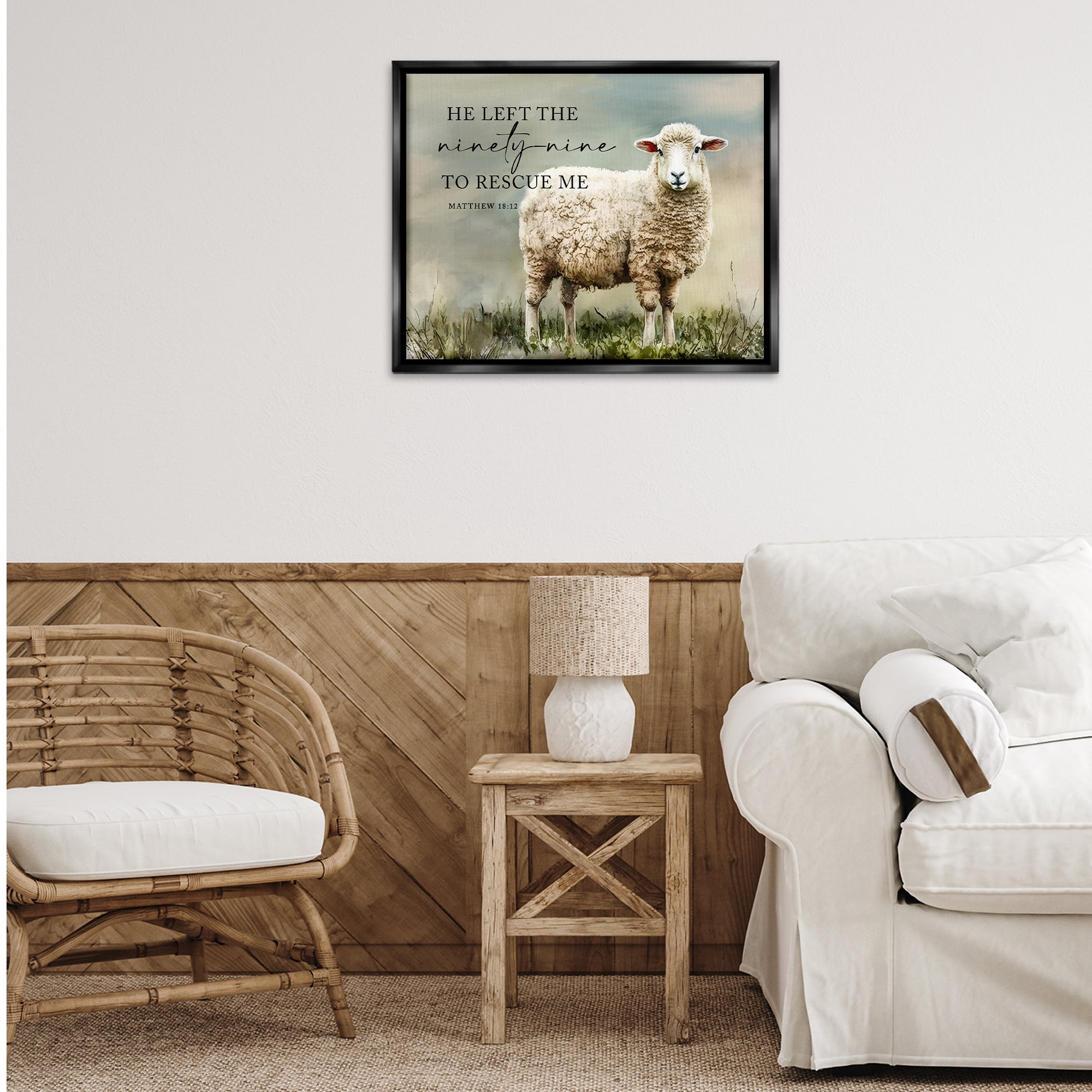 Stupell Industries Left The Ninety Nine Proverb Religious & Spiritual Painting Black Floater Framed Canvas Art Print Wall Art, 31 x 25