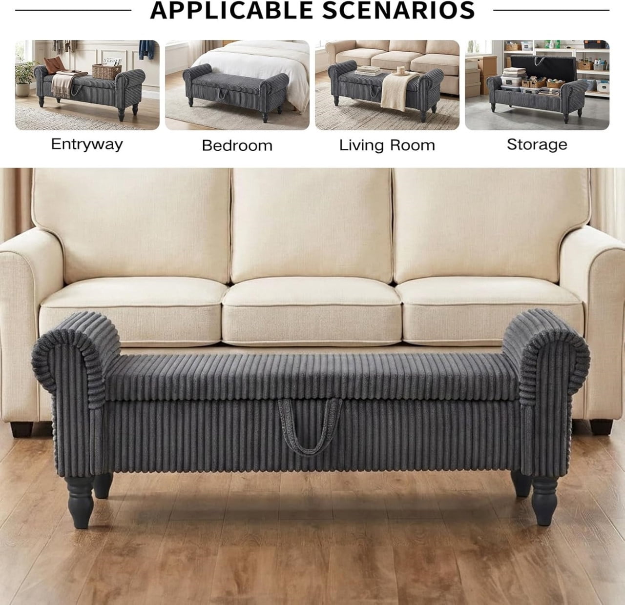51.5'' Storage Ottoman Bench, Upholstered Storage Benches for Bedroom, End of Bed Storage Bench, Window Benches for Foot of Bed