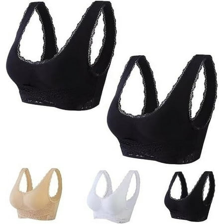 Fesfesfes Bras for Women Wireless 5PC Ladies Embroidered Glossy Comfortable Breathable Bra Underwear Bras