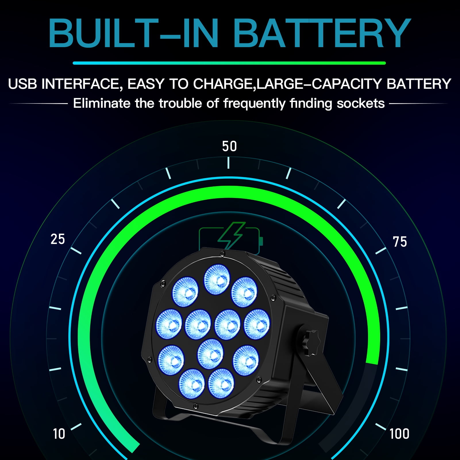 Rechargeable Par Lights RGBW 4-in-1 LED Uplights Battery Powered Stage Lights, DJ Lights Sound Activated with Remote & DMX Control for Festival Party Event Wedding Bar