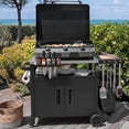 thumbnail image 4 of 45" Outdoor Grill Cart with Storage Cabinet, Metal Kitchen Island with Foldable Side Table, Stainless Steel Top, Wheels & Spice Rack, Waterproof Cover Included, Black, 4 of 28