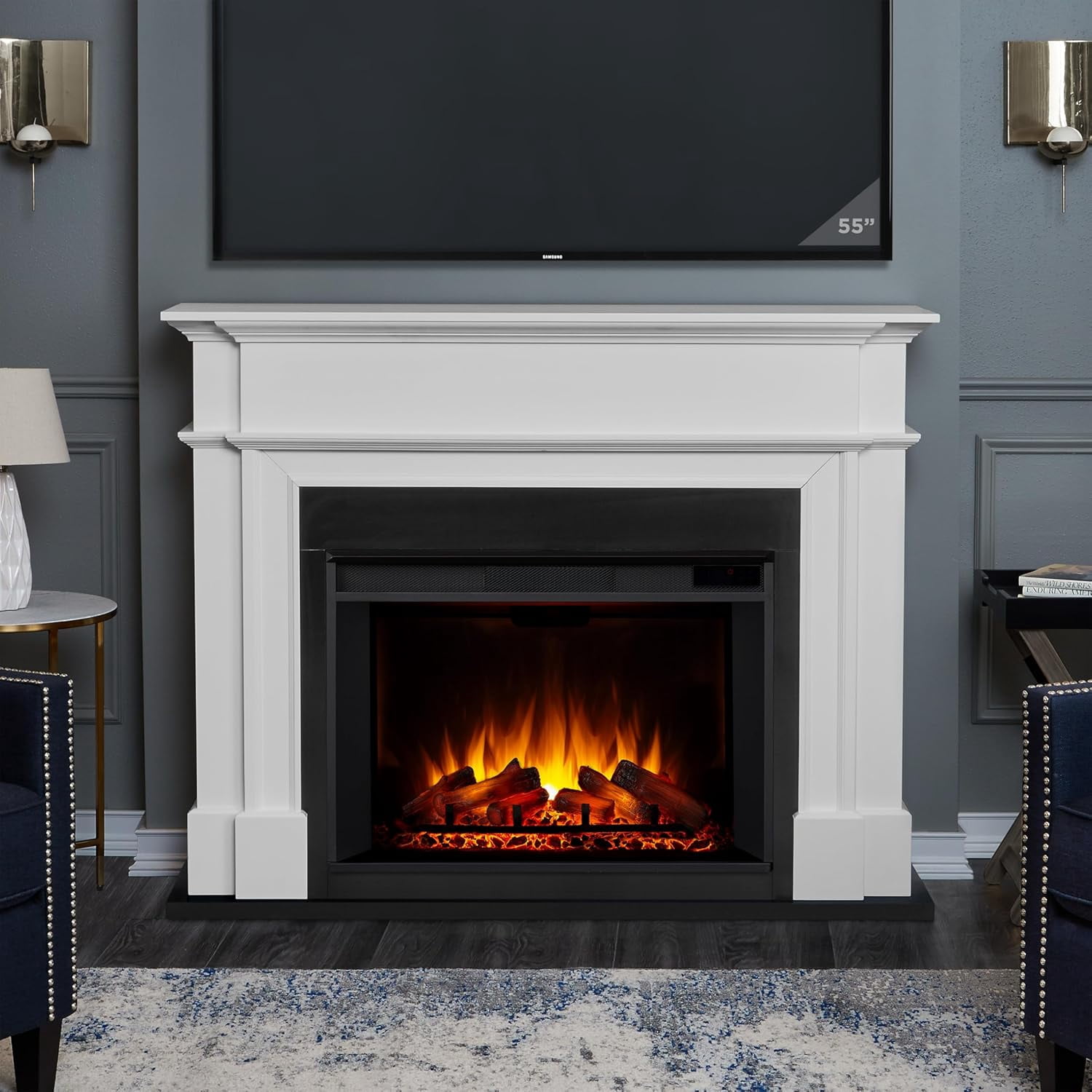Real Flame Harlan 55" Grand Electric Fireplace in White