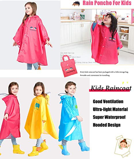 Kid's Durable Rain Cape/Raincoat Portable Hooded Poncho for Boys Girls 