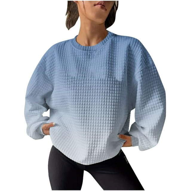 Besolor Chandail en Molleton Tricoté pour Femmes Mode Automne Col Rond Dégradé Chandail Chemises Manches Longues