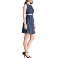 thumbnail image 4 of INSPIRE CHIC Women's Denim Belted Crew Neck Above Knee Cap Sleeve A-Line Dresses Blue XL, 4 of 6