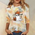 thumbnail image 2 of Women’s Halloween Tie Dye T-Shirt Cute Ghost Pumpkin Print Casual Crewneck 3/4 Sleeve Fall Holiday Top Comfortable Tee, 2 of 5