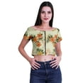 thumbnail image 1 of Moomaya Boat Neck Zipper Top Short Sleeve Viscose Jersey Crop Tops For Women, 1 of 5