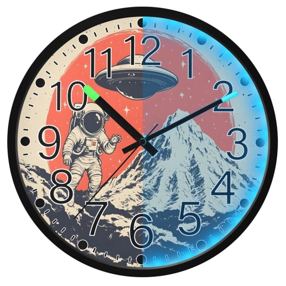 Ryvnso Astronaut on Mountains 12 Inch Night Light Wall Clock Silent Battery Operated Luminous Clocks