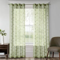 Sunyuer Sheer Curtains Floral Embroidery Drapes, 63 inch Voile Light Filtering Window Curtain Set for Living Room Bedroom, 2 Panels, Green