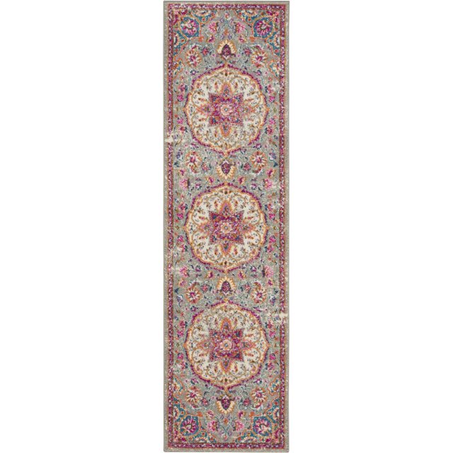 homeroots home decor 385517 2’ x 6’ Gray and Pink Medallion Runner Rug