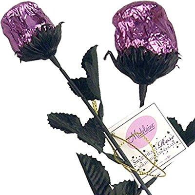 Chocolate Lavender Bouquet bright lavender foil sweetheart solid milk chocolate rose (1/2 oz, 9.5 long) - 3 roses bouquet ()