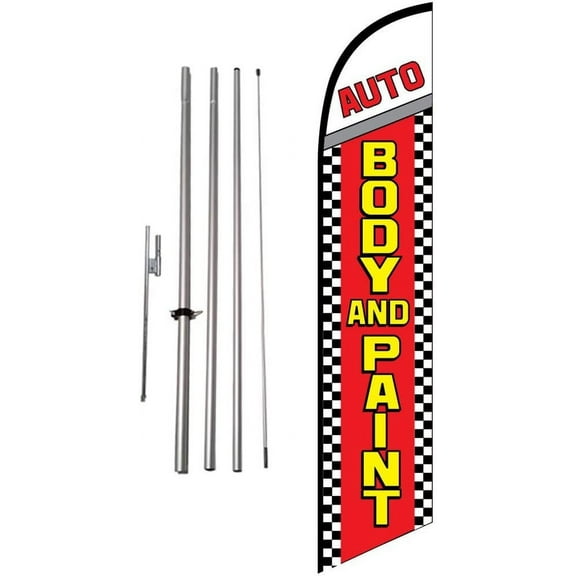 Auto Body and Paint 15 foot Feather Banner Flag Kit with Pole and Ground Spike