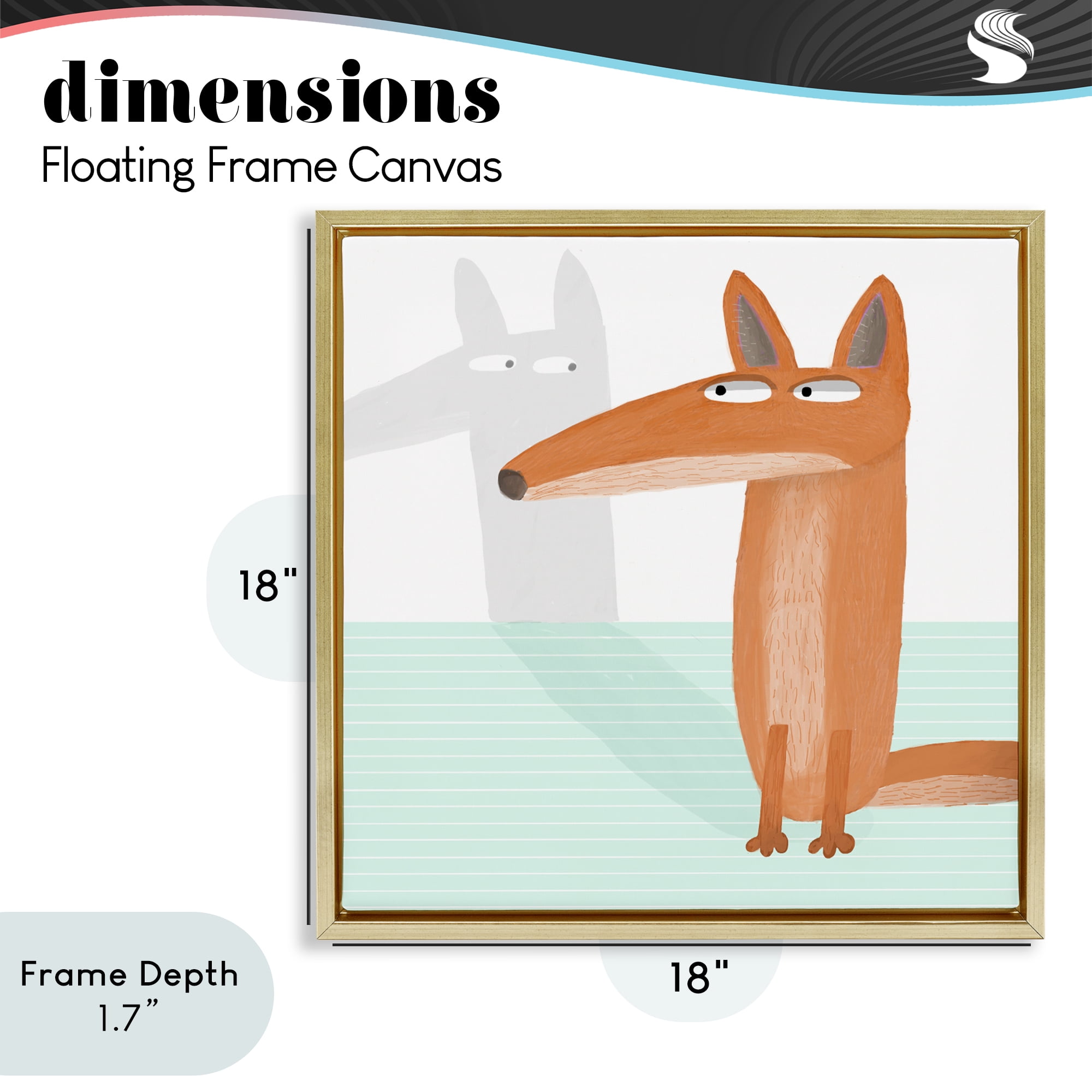 Stupell Industries Whimsical Fox Shadow Gold Framed Floater Canvas Wall Art, design by Carla Daly