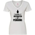 thumbnail image 3 of Inktastic Easily Distracted by Penguins Women's V-Neck T-Shirt, 3 of 5