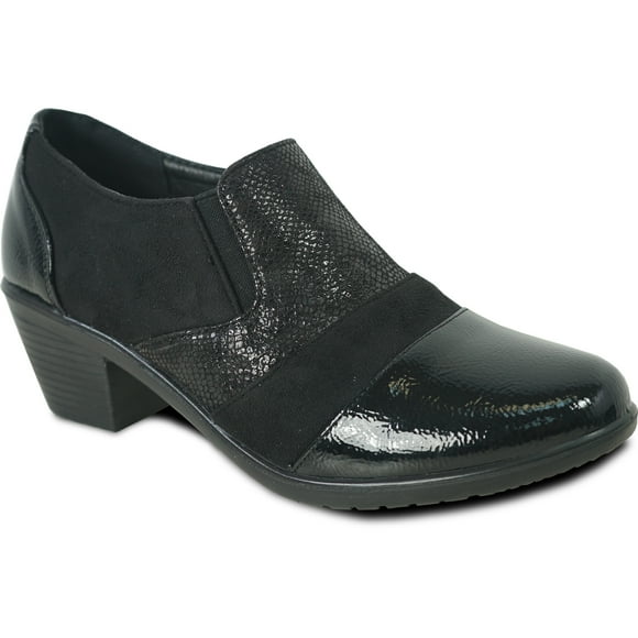 kozi Women Comfortable Dress Shoe Slip-On Loafer Pump Bootie OY3240 with Round Toe Heel 2" Removable Insole Black
