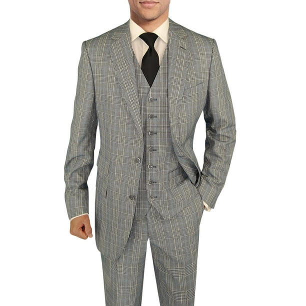 Dti Signature Italian Wool Men S Vested Suit 3 Piece Extra Pant Total 4 Piece Black White Windowpane Walmart Com Walmart Com