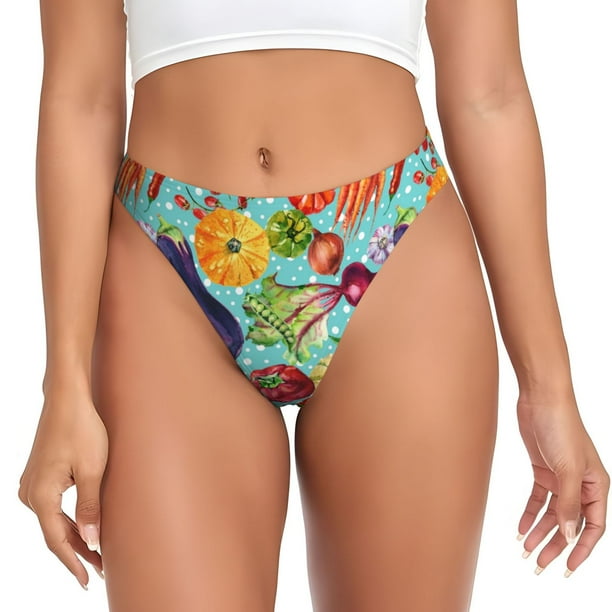 Balery Vegetable (2) Tangas de Algodón para Mujer con Estampado – Ropa Interior Sexy, Transpirable, G-string-X-Large