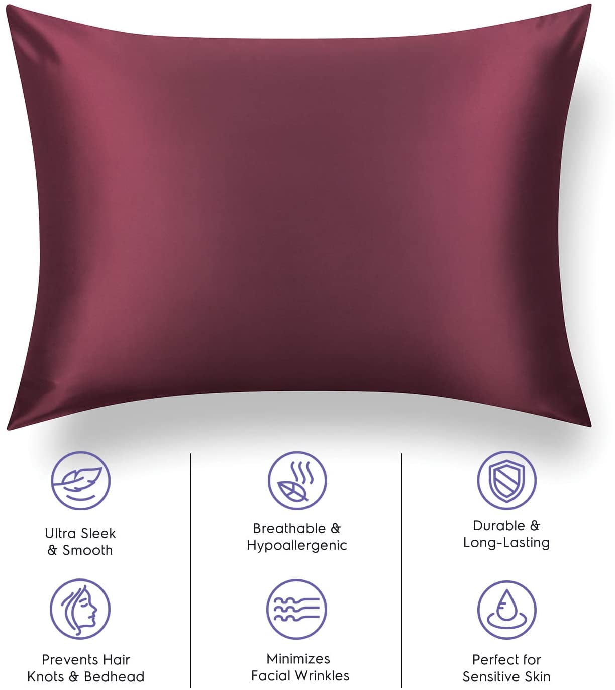 TAFTS Silk Pillowcase 22 Momme 100% Pure Mulberry Silk Pillowcase for Hair and Skin, Both Sides Grade 6A Long Fiber Natural Silk Pillow Case, Concealed Zipper, King, Burgundy