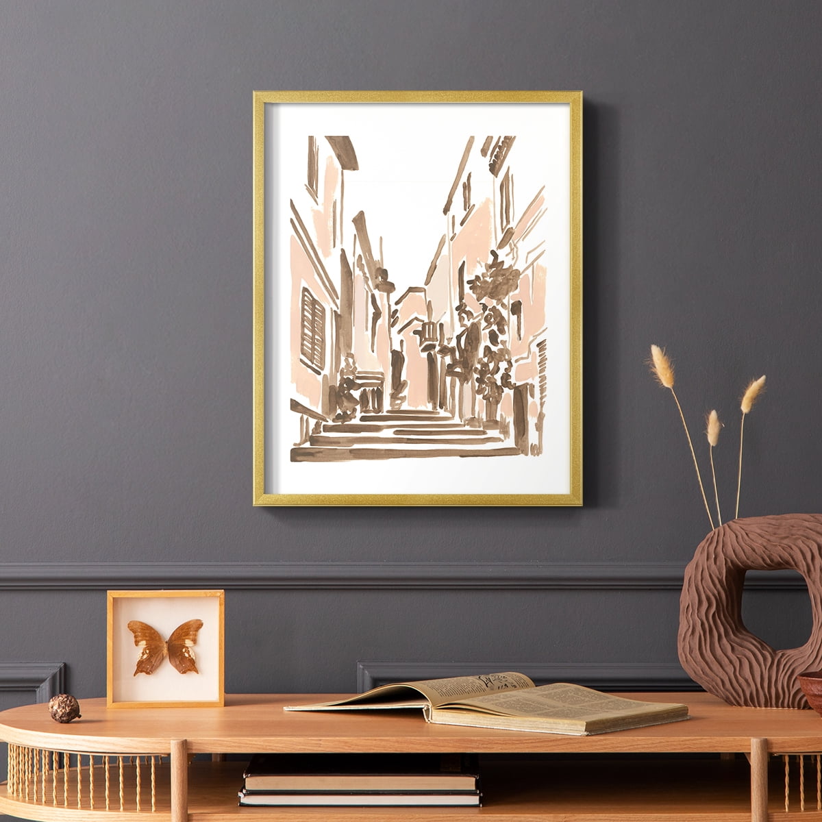 Blush Architecture Study I Framed Print in Gold Solid Wood Framed Print No Nail Hanging