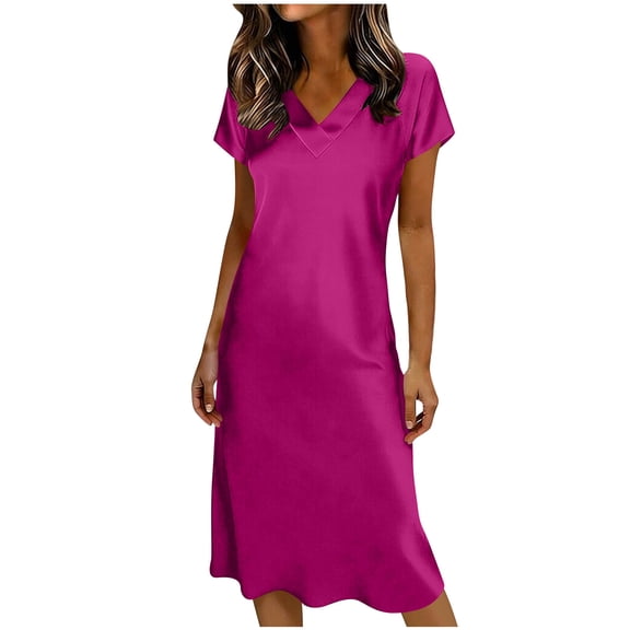Aofany Womens Satin Nightgowns Short Sleeve V Neck Homewear Plus Size Pajamas Long Dress Loungewear Sleepwear