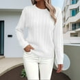 thumbnail image 2 of Holzkary Womens Lightweight Cable Knit Trendy Classic Pullover Sweaters Fall Outfits 2025 Fall Solid Round Neck Knit Long Sleeve Sweater Soft Business Casual Knit Jumper Top White M, 2 of 6