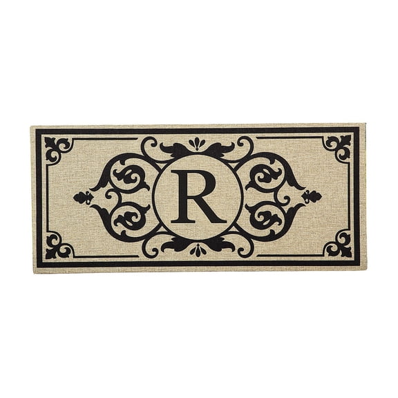 Evergreen Cambridge Monogram Burlap Sassafras Indoor Outdoor Switch Doormat Letter R 1'10"x10" Brown