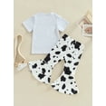 thumbnail image 4 of Bagilaanoe 2pcs Toddler Baby Girl Long Pants Set Letters Print Short Sleeve Sleeve T Shirts Tops + Flare Trousers 18M 24M 3T 4T 5T 6T Kids Casual Outfits, 4 of 9