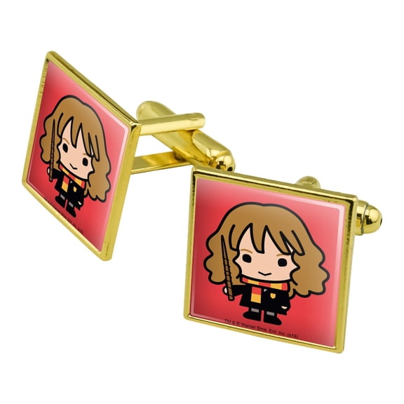 Harry Potter Cute Chibi Hermione Character Square Cufflink Set - Silver or Gold