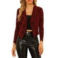 thumbnail image 5 of INSPIRE CHIC Women's Sparkle Long Sleeve Draped Collar Cropped Cardigan L Red, 5 of 7