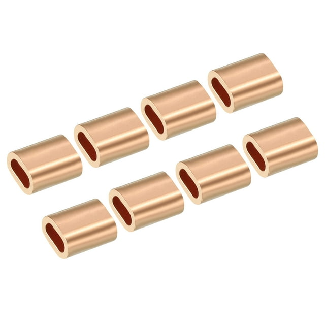 Manga de crimpado de cable de bucle de alambre de 1/8"/3mm, cobre, orificio ovalado único, dorado, paquete de 25