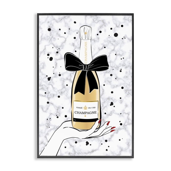 Stupell Industries Contemporary Holding Champagne Bottle Black Framed Giclee Art, 12 x 18, by Martina Pavlova